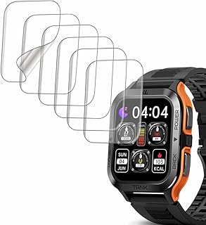 Screen Protector Compatible with AMAZTIM M2 and KOSPET TANK M2 1.85” Rugged Smart Watch, Soft TPU, 6-pack, Bubble Self-healing