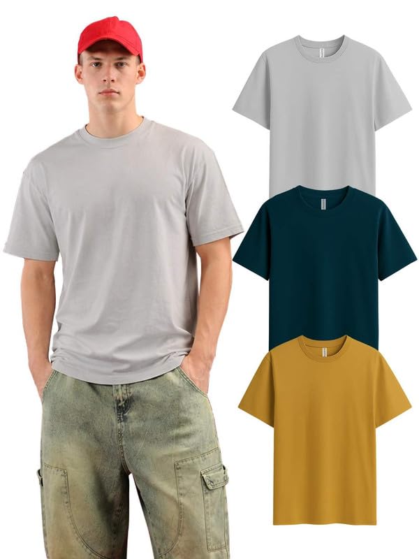 Sleepynuts Half Sleeve Round Neck 100% Cotton Tshirt for Mens Pack of 3 Regular Fit Solid T-Shirts Combo