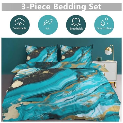 Housse de couette en marbre bleu 3 pièces avec 2 taies d'oreiller ultra douces pour grand lit - 6