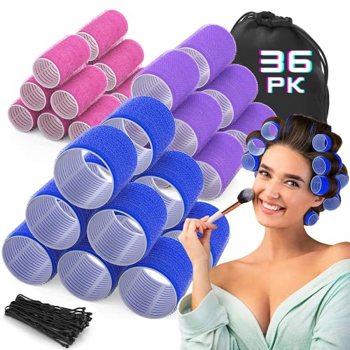 Tangobird Hair Rollers (36 PACK - 12 XL | 12 L | 12 M) | Jumbo Hair Rollers Hair Curlers For Long Hair | Self Grip Rollers For Hair | Heatless Hair Curlers For Long Hair with Travel Bag & Pins