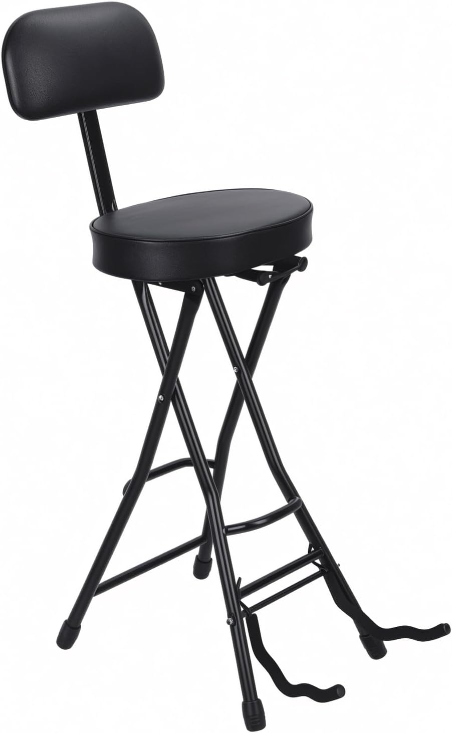 Guitar Stool with Back Support – Heavy-Duty Folding Musician Chair for Adults, Cushioned Padded Folding Stool, Portable Guitar Chair for Practice, Gigs, Studio Black