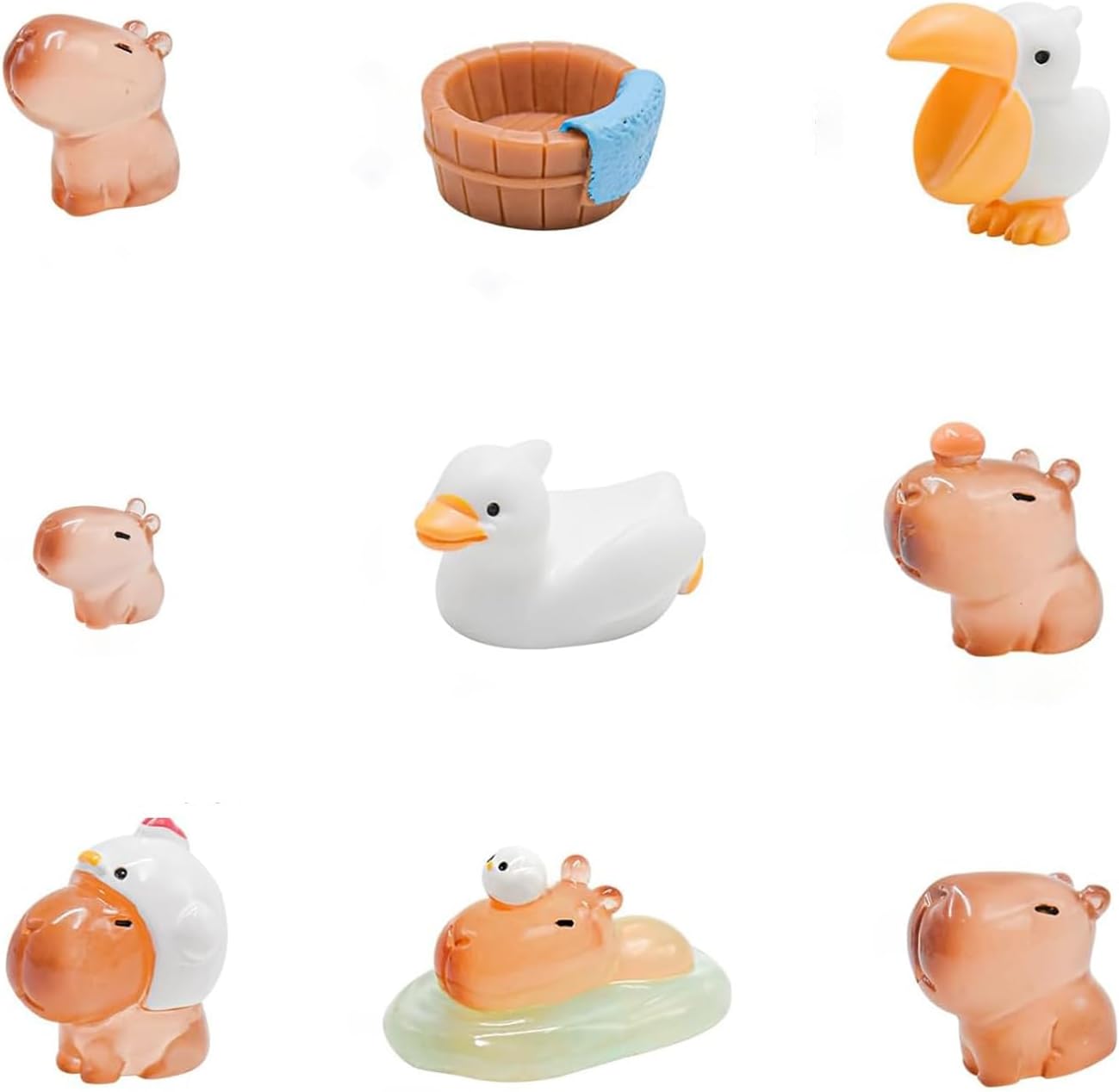 9 Pcs Luminous Mini Capybara Figurines Set, Cute Cake Toppers, Resin Capybara Statues for Dashboard Decorations, Dollhouse, Rear View Mirror Ornament