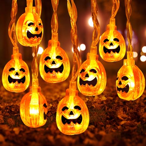 Buudala Zucche Decorative Luci Halloween, 4,5M 30 LEDs, Alimentati a Batteria, 2 Modalità, Impermeabile IP65, Halloween Decorazioni Adatte Come Decorazioni per Halloween, Natale, Interni ed Esterni.