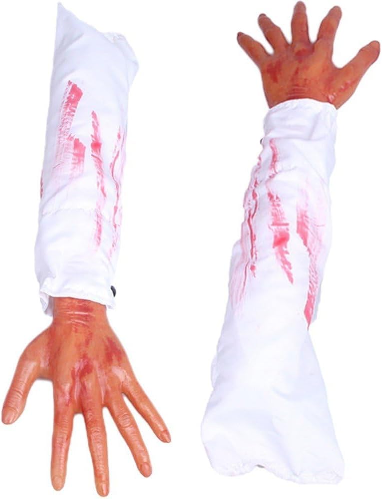 Clearlin Fake Severed Hands Props Halloween Blood Hands Fake Arm Hand Horror Broken Body Parts Scary Props for Halloween Haunted House Decor(White)
