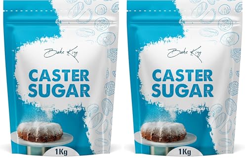 Image of BAKE KING Caster Sugar 1kg, Natural Sulphur less Pure White Sugar, Castor Sugar for Baking, Finely Granulated Free-Flowing Sweetener (Pack of 2)
