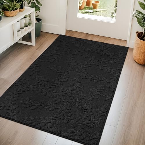 BEQHAUSE BEQHAUSE Door Mats 36" x 60", Dirt Trapper Doormats, Black | Non-slip Washable Entryway Rugs Indoor, Super Absorbent Welcome Mat for Front Door, Mud Shoes & Paws