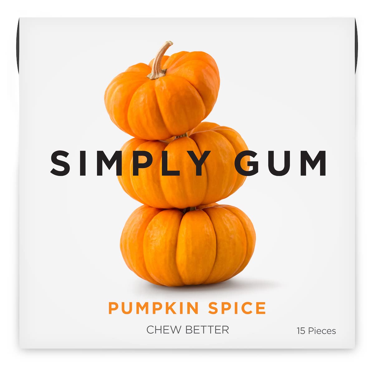 SIMPLY Gum Pumpkin Spice, Plastic-Free Natural Chewing Gum, 6 Pack (90 Pieces) | Vegan, Kosher, Non GMO, Aspartame Free and Sorbitol Free