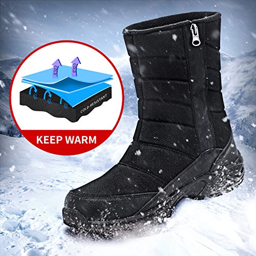 SILENTCARE Mens Winter Mid-Calf Snow Boot Fur Warm Waterproof Slip On Outdoor Athletic - Thumbnail 5