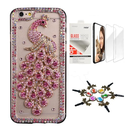 STENES Bling Case Compatible with Samsung Galaxy S24 Ultra 5G Case - Stylish - 3D Handmade [Sparkle Series] Luxury Peacock Design Cover with Screen Protector [2 Pack] - Hot Pink