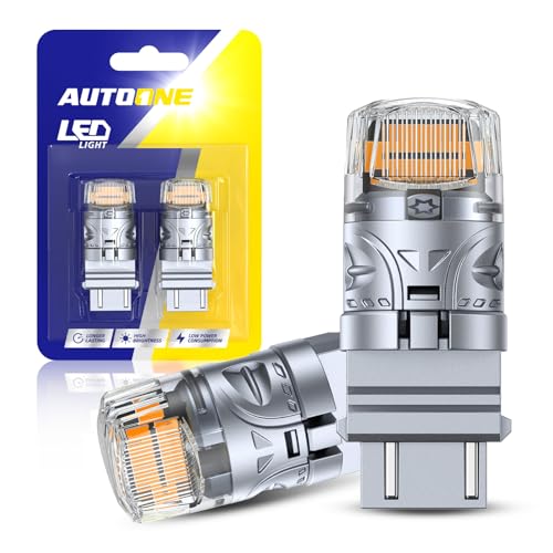 AUTOONE Upgraded 3157 LED Bulb Amber, Super Bright 3156 3056 3057 LED Replacement with Projector for Front Rear Turn Signal Light Blinker DRL Tail Brake Marker Parking Runing Lights, Pack of 2