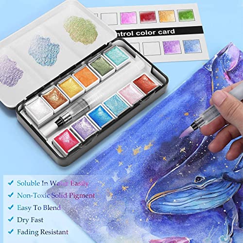 Emooqi Metallic Watercolor Paints Set, Metallic Glitter Watercolour Solid Paint thumb #3