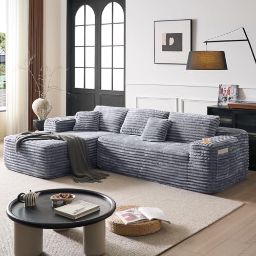 Image of Cloud Sectional Couch with L-Shape Chaise, Modern Modular Sofa with Deep Seat, Built-in Cup Holder & Storage Pocket for Living Room Bedroom, No Assembly Required (Light Gray, Left Facing Chaise)