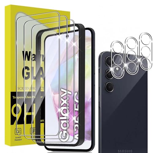 Wayneer Schutzfolie für Samsung Galaxy A35 5G für Panzerglas mit Rahmen Positionierhilfe 3 Stück Panzer Schutz Glas & 3 Stück Kameraschutz Anti-Kratzen Folie 9H Härte HD Folie
