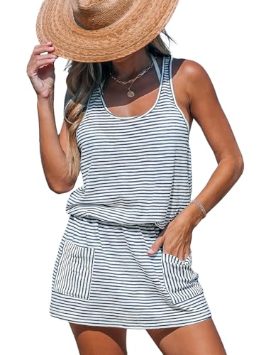 CUPSHE Women Swimsuit Coverup Racerback Sleeveless Beach Cover Ups Dress with Side Pockets