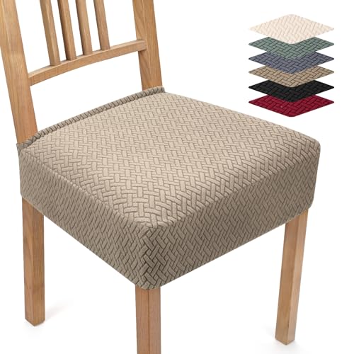 Coprisedie 4 Pezzi Coprisedia Elasticizzato Universale Jacquard Coprisedie per Sedia Fodere per Sedie da Cucina Lavabili Removibili Coprisedia Seduta per Hotel Ristorante (Kaki, 4 Pezzi)-TB