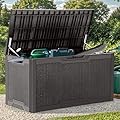 YITAHOME 100 Gallon Large Resin Deck Box Outdoor Storage Boxes for Patio Furniture, Outdoor Cushions, Garden Tools and Pool Supplies-Waterproof,Lockable (Dark Brown)