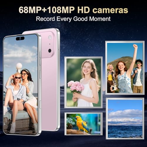 Image of 17PM Unlocked Phone | Cell Phone Android 15.0 | 16+512GB Smartphone| 6.99 inch HD Display | Long Battery Life 7000mAh | 68+108MP Zoom Camera| Fingerprint Lock | with Dual SIM (Pink)