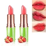 BINGBRUSH Aloe vera Color Changing Lipstick,Moisturizer Long Lasting Lip Care Magic Lip Gloss,Makeup Lipstick Set (2pcs Strawberry, 2 Count (Pack of 1))
