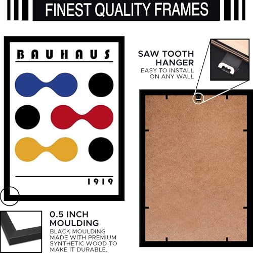 Image of BLINKART Vintage Bauhaus Retro Geometric Aesthetic Poster Gallery | Colorful Wrap Framed For Home Office Studio Living Room Modern Art Studio Decoration Abstract Shapes | (d158) | 13x10 Inch
