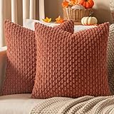 Woaboy Rust Throw Pillow Covers 18x18 Inch Set of 2 Decorative Couch Pillow Covers Farmhouse Soft Corduroy Boho Home Decors for Winter Spring Cushion Bed Sofa Living Room