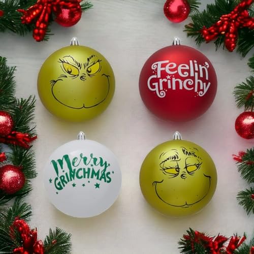 The Grinch Christmas Tree Decoration Dr Seuss Baubles Home Decor Hanging Seasonal Decoration Festive Item NEW (Pack Of 4 Giant Bauble) - Image 4