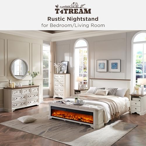 T4Tream VSC18ST-ROWAW Farmhouse Nightstand With Charging Station, 18 Inch End Table With 2 Drawers, Wood Side Table, Bedside Cabinet For Bedroom thumb #6