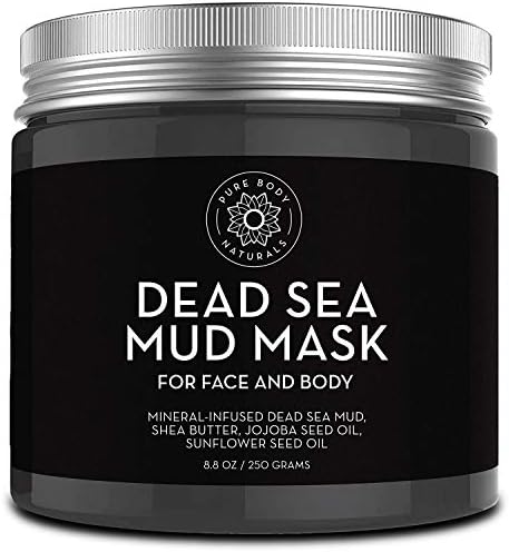 Pure Body Naturals Dead Sea Mud Mask - Face Mask and Body Mud for Acne, Blackheads, and Oily Skin - Facial Self Care for Men and Women - Minimize Pores with Deadsea Mud, Clay, Charcoal - 8.8 Ounce