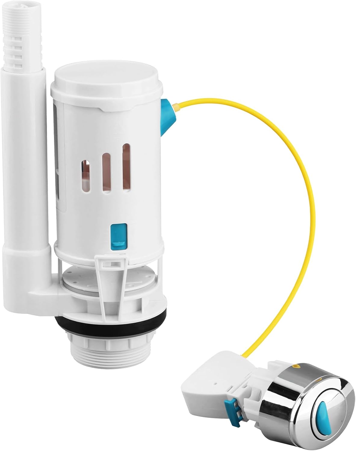 Universal Dual Flush Valve Replacement Kit with Push Button, 2-Inch Outlet Toilet Cistern Repair Kit, Adjustable Overflow Tube (7.75"-12.6"), 28cm Cable for Concealed Tanks, Water Saving