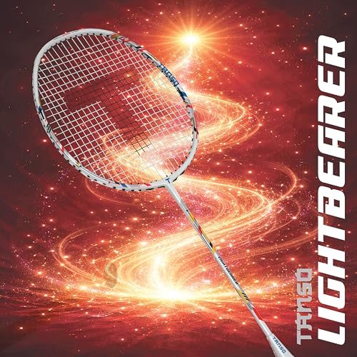 Image of TANSO Lightbearer Full Graphite Ultra Light Weight Carbon Fibre Strung Badminton Racket (32 Lbs Tension, 675 mm Long, 77 Grams, Strung with Premium Strings and Full Racquet Cover)
