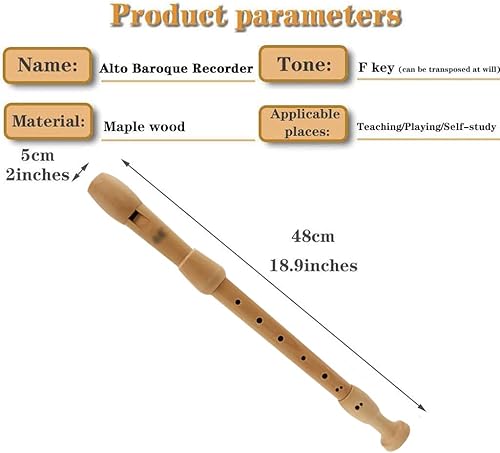 Miniatura 6 de Instrumento de grabación de música, grabador alto barroco para adultos principiantes, instrumento de flauta profesional de madera de 8 agujeros,
