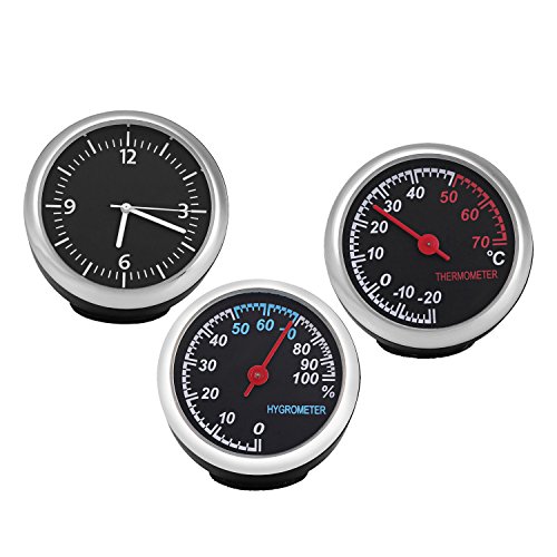 MuZuZi 3Pcs Higrómetro de coche Reloj de tiempo Termómetro de temperatura