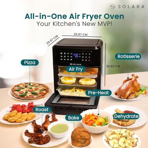 SOLARA 12L Air Fryer Oven with 9 Accessories, 500ml 2-in-1 Glass Oil Sprayer & Pack of 6 Reusable Silicone Basket Liners Combo Pack, 12 Preset menus, BPA-Free Kitchen and Air Fryer Accessories view 2