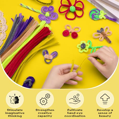Image of 100 Pieces Pipe Cleaners Craft Chenille Stem Yellow Pipe Cleaners | Fuzzy Sticks Pipe Cleaners for Crafts Festival Home Decorations