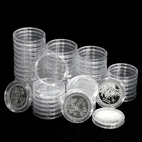 Cápsulas para monedas en pack de 100 unidades fabricadas en plástico transparente resistente