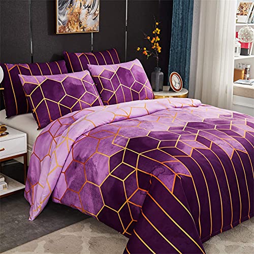 Housse de Couette 220x240 cm avec 2 taies d'oreiller 50x70 cm - Parure de Lit 2 Personnes Ensemble de literie King - Ensembles de Housses de Couette en Microfibre,Violet,220x240cm Cover