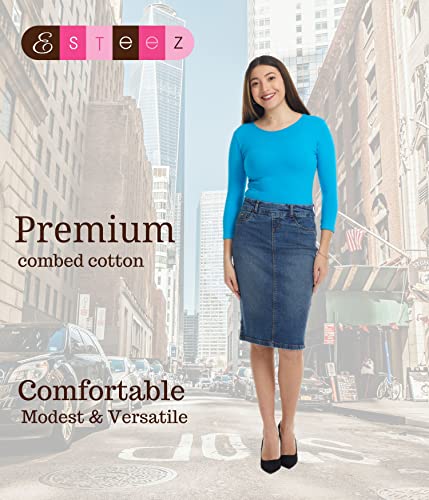 Image of ESTEEZ Women's 3 /4 Sleeve Wide Neck Layering T-Shirt - Modest Cotton Stretch Fitted Base Layer Top