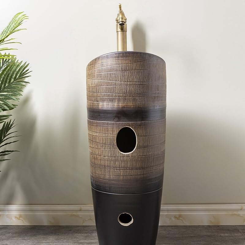 Elegant Ceramic Vessel Sink for Bathroom Floor-Standing Pedestal Sink for Household, Outdoor, Balcony Pool Vanity Stylish Countertop Upgrade