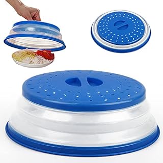 Foldable Microwave Cover, Hillylolly Microwave Plate Covers for Food Collapsible, Microwave Plate Cover Flat 26cm, BPA Free, Preventing Excessive Water Loss from Food(Blue)