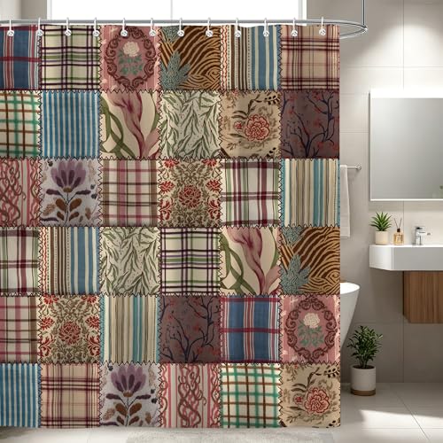iTapnoom Rustic Country Floral Shower Curtain, Retro Flower Bohemian Vintage Farmhouse Fabric Curtain for Bathroom Decor, Washable Waterproof with 12 Hooks 72x72 Inch
