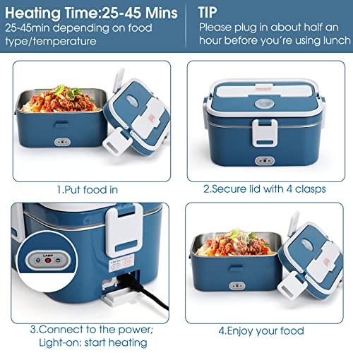 Kabbas Electric Lunch Box Food Heater With Airtight Lid 70W Leakproof Portable Heated Lunch Boxes For Adults Car Truck Work, 12/24V&110V Self Heating Lunch Box With 1.8L Removable Container #TOP4