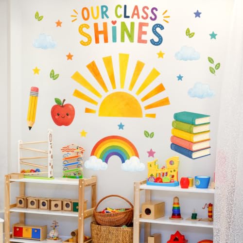 Boho Sun Wall Decal Watercolor Modern Half Sun Wall Decal Sun Rainbow Stationery Wall Stickers Vinyl Sticker for Classroom Playroom Bedroom Wall Decor