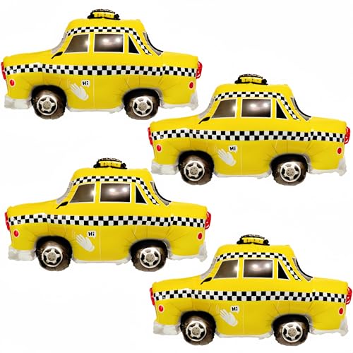 4pcs Yellow Taxi Balloon 36 Inch/New York Party Decorations/Jersey Shore Party Decorations/NYC Classic Checkered Taxi Cab Balloon/Car Theme City Transportation Party Decor/Driving Themed Party