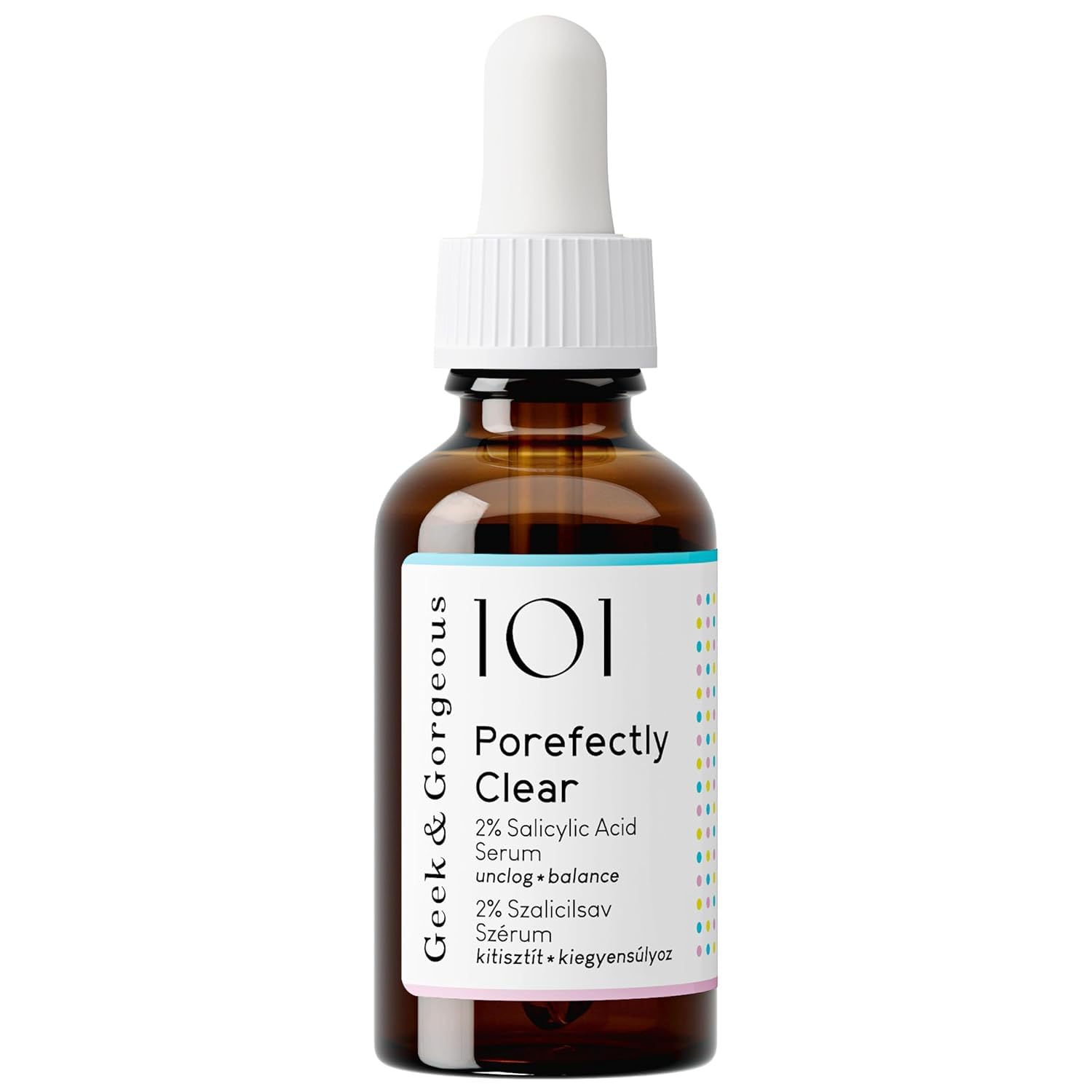 Geek & Gorgeous 101 - Porefectly Clear, light gel exfoliant with 2% salicylic acid & Sarcosine, unclogs pores & improves blackheads & oiliness - combination & oily skin, 30ml