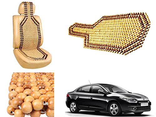 Image of Car Bead Seat Wooden Beads Cushion Cover Pad for Renault Fluence, Acupressure Sitting Seat Cover | Cream Color - Pack of 1