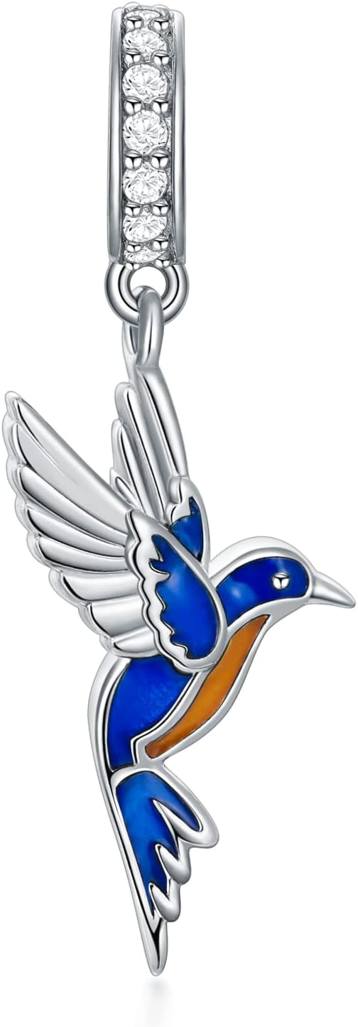 Hummingbird Dangle Charms for Bracelets 925 Sterling Silver Hummingbird Jewelry Birthday Gifts for Women Wife Mom Girlfriend