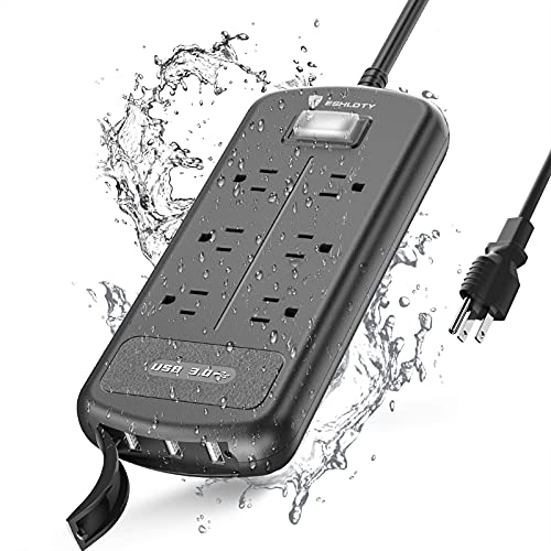 ESHLDTY USB Outdoor Power Strip, 6 FT Waterproof Extension Cord with 6 Outlets and 3 USB Ports, Wall Mountable for Outdoor and Indoor