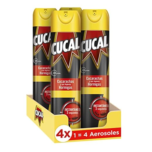 Cucal Insecticida Aerosol Instant contra Cucarachas, Hormigas y sus nidos (Pack de 4x 400ml., Total 1600ml) Insecticida para insectos rastreros eficaz en 3 segundos