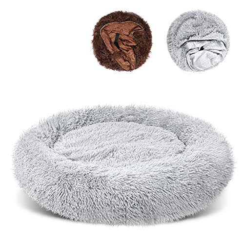 DELOMO Large Pet Ded, Dog Furry Bed, Self-Warming Pet Cushion Bed, Raised Sides Design for Dogs Quality Sleep, Washable Pet Bed with 2 Cover for Cleaning, L, 36Ã—36 inches