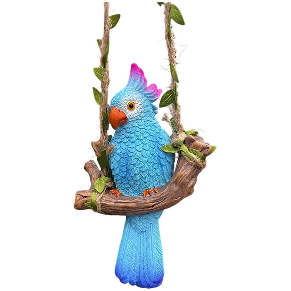 Fituenly Simulation Swing Parrot Resin Ornament Outdoor Garden Patio Decoration, Animal Crafts Home Gift, Realistic Bird Sculpture Collector Decorative