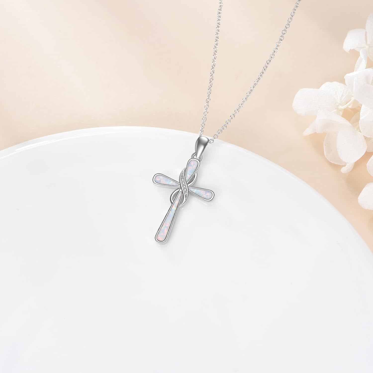 LUHE Cross Necklace for Women Sterling Silver Cross Pendant Necklace Opal Jewelry Religious Jewelry Christian Gifts - Image 2